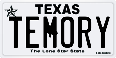TX license plate TEMORY