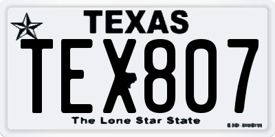 TX license plate TEX807