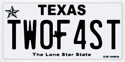 TX license plate TW0F4ST