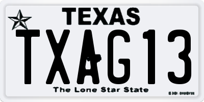 TX license plate TXAG13