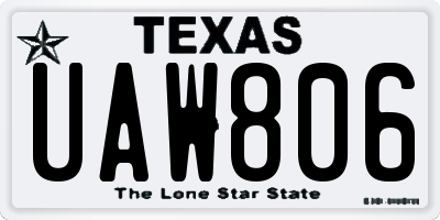 TX license plate UAW806