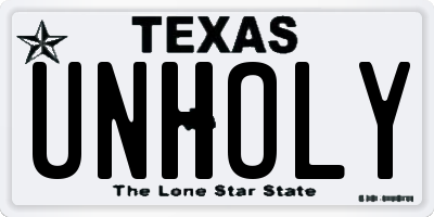 TX license plate UNHOLY