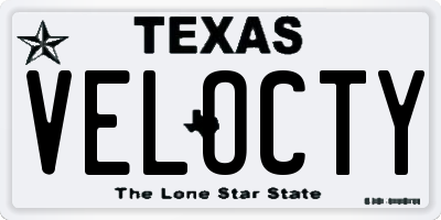 TX license plate VELOCTY