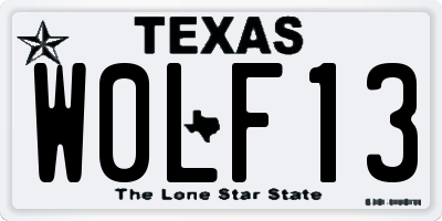 TX license plate W0LF13