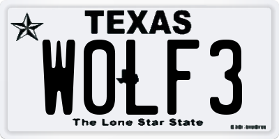 TX license plate W0LF3