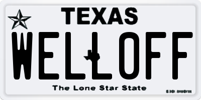 TX license plate WELL0FF