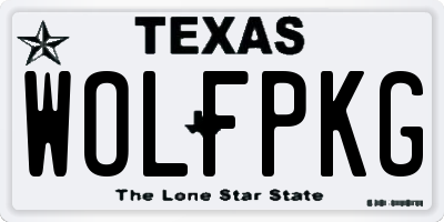 TX license plate WOLFPKG