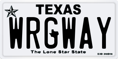 TX license plate WRGWAY