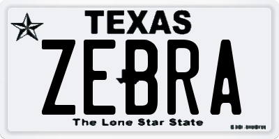 TX license plate ZEBRA