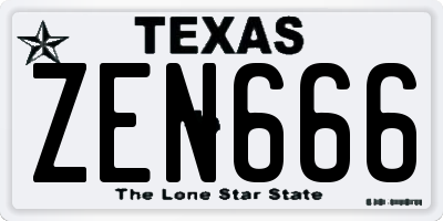 TX license plate ZEN666
