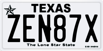 TX license plate ZEN87X