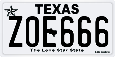 TX license plate ZOE666
