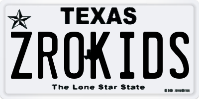 TX license plate ZROKIDS