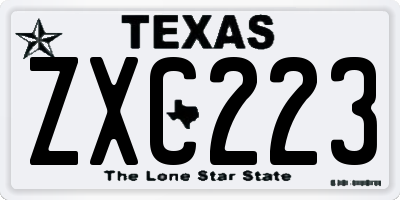 TX license plate ZXC223