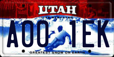 UT license plate A001EK