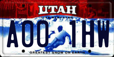 UT license plate A001HW