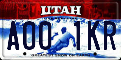 UT license plate A001KR