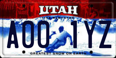 UT license plate A001YZ