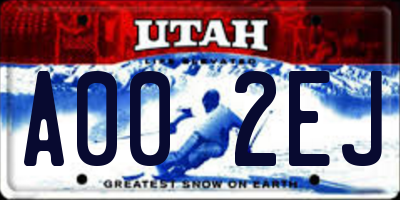 UT license plate A002EJ