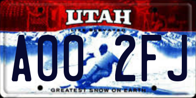 UT license plate A002FJ