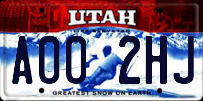 UT license plate A002HJ