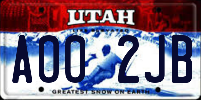 UT license plate A002JB