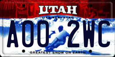 UT license plate A002WC