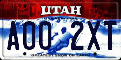 UT license plate A002XT