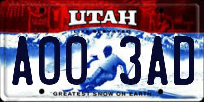 UT license plate A003AD