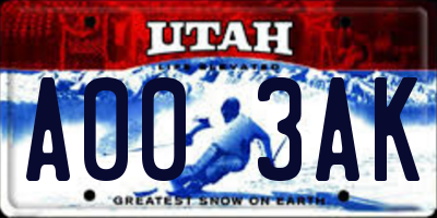 UT license plate A003AK