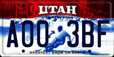 UT license plate A003BF