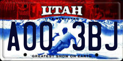 UT license plate A003BJ