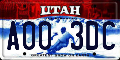 UT license plate A003DC