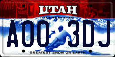 UT license plate A003DJ