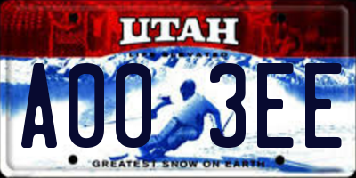 UT license plate A003EE