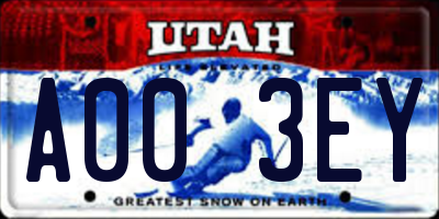 UT license plate A003EY