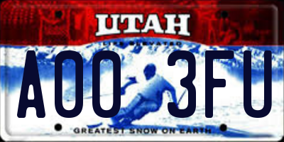 UT license plate A003FU