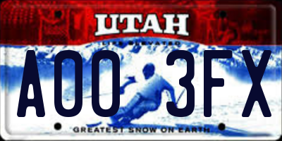 UT license plate A003FX