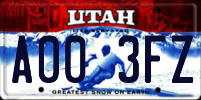 UT license plate A003FZ