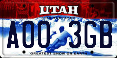 UT license plate A003GB