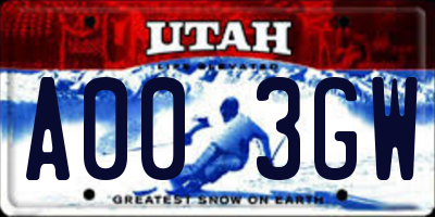 UT license plate A003GW