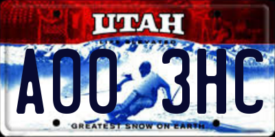 UT license plate A003HC