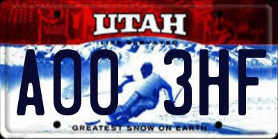 UT license plate A003HF