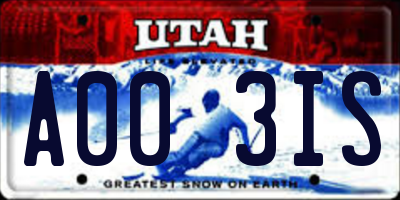 UT license plate A003IS