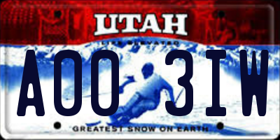 UT license plate A003IW