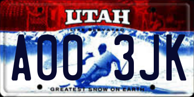 UT license plate A003JK