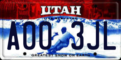 UT license plate A003JL