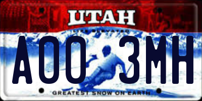 UT license plate A003MH