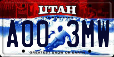 UT license plate A003MW