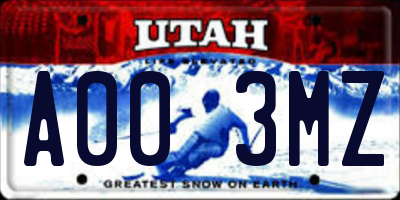 UT license plate A003MZ